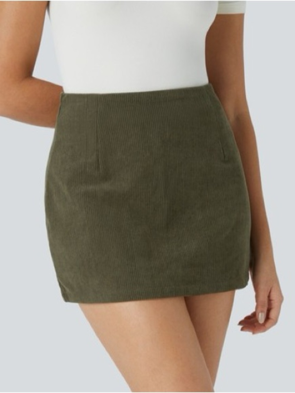 HALARA Olive Ribbed Corduroy Mini Skirt